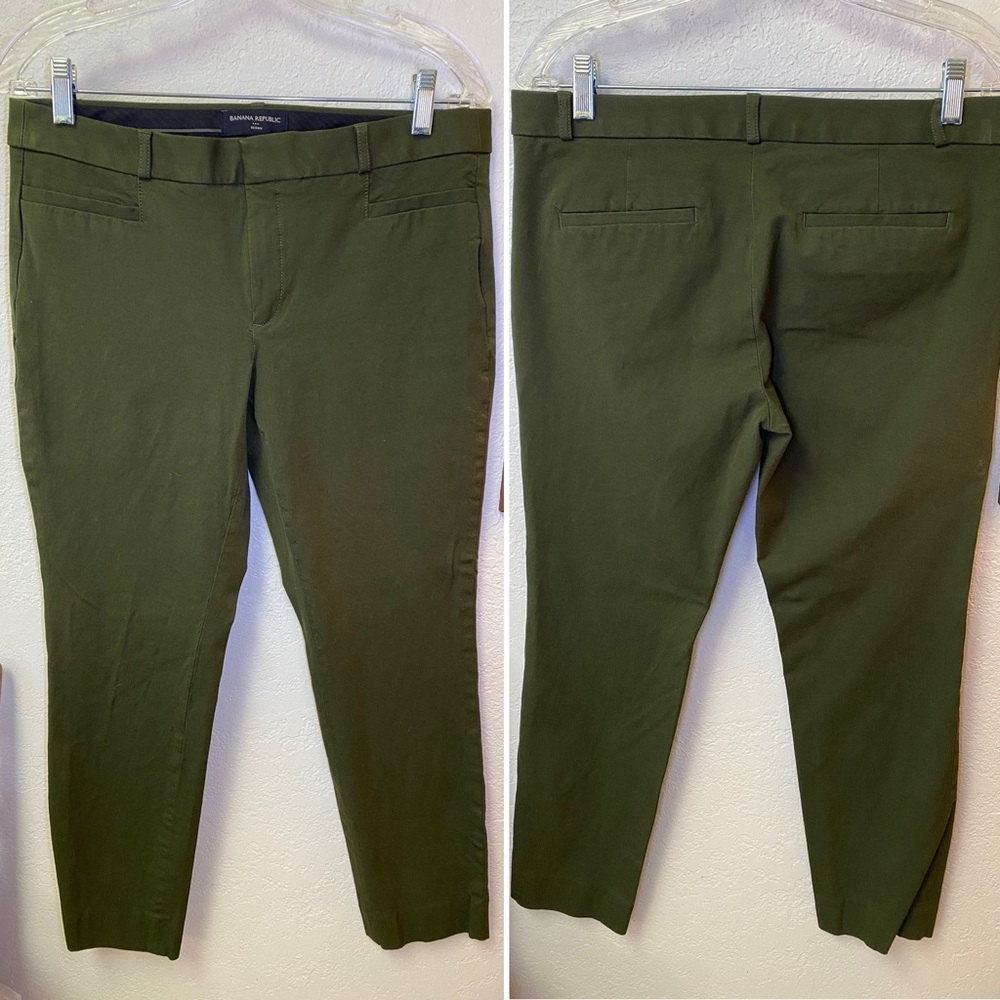 Banana Republic Mid Rise Sloan Trouser Pants Olive Green Preppy Classy Chic 10 - Picture 2 of 10